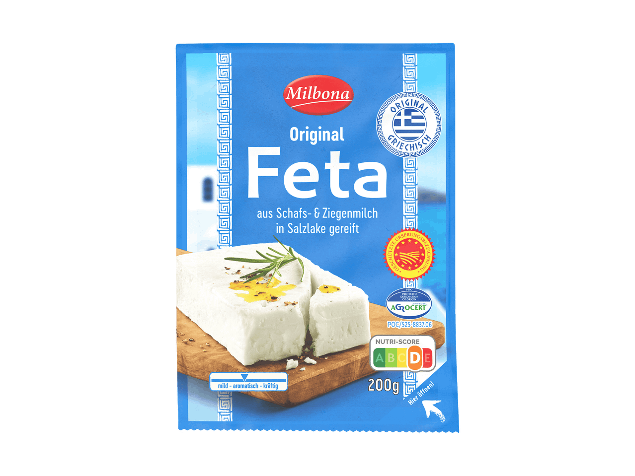 Original Feta aus Schafs- und Ziegenmilch in Salzlake gereift, 200g Packung mit Nutri-Score D