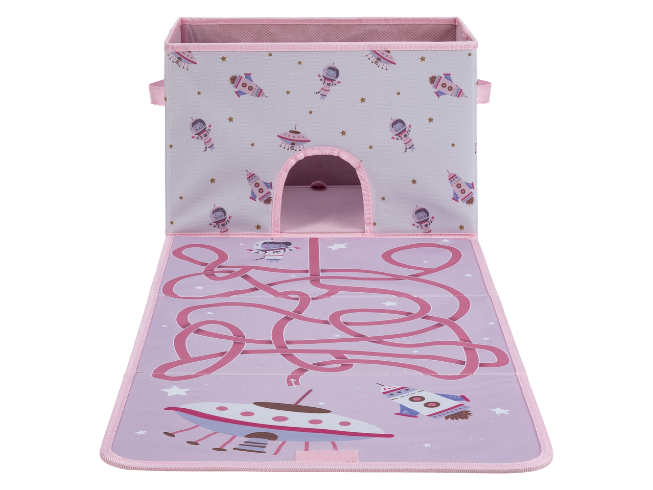 Tüdrukutele mõeldud kosmoseteemailise mänguasjade kasti.