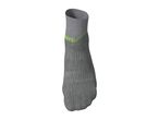 Grey sports sock with neon green accents and text.