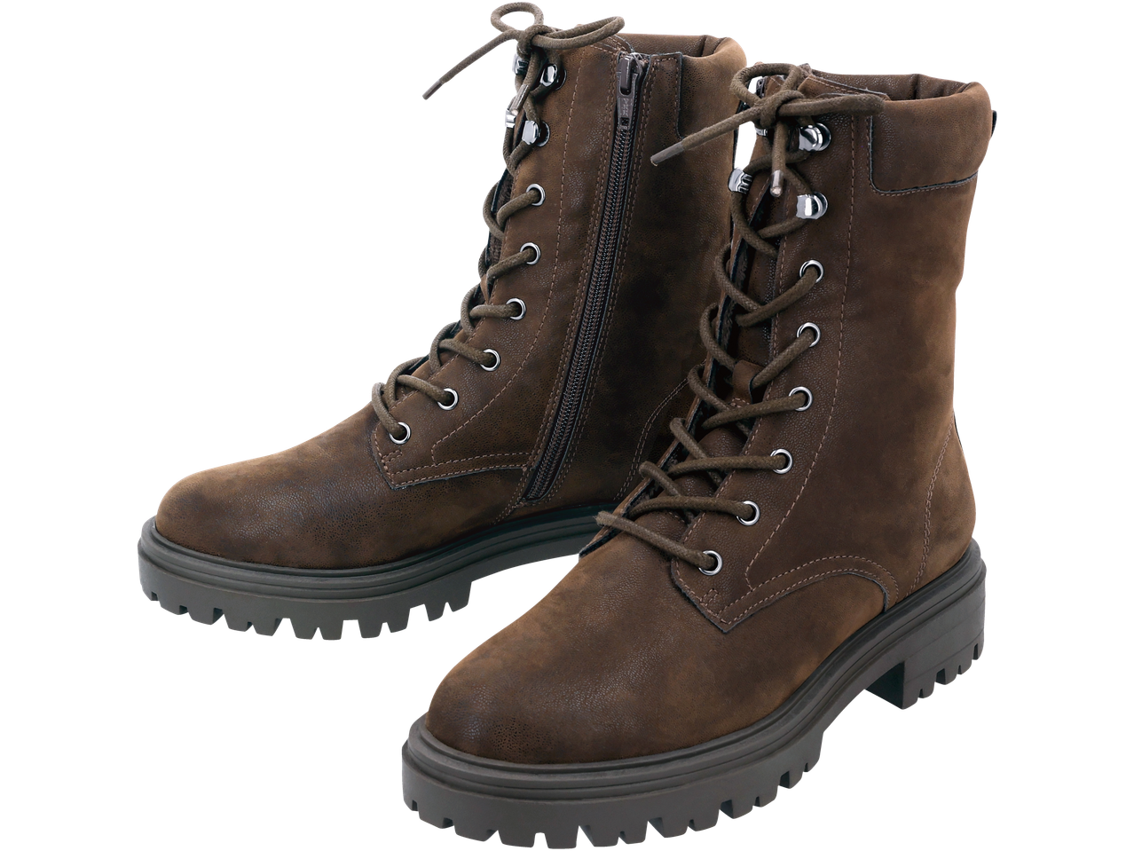 Esmara® ladies' brown lace-up boots with a side zipper and lug soles