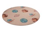 Round space-themed rug with planets and UFOs.