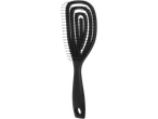 Zwarte geventileerde haarborstel met flexibele borstelharen en een ergonomisch handvat.