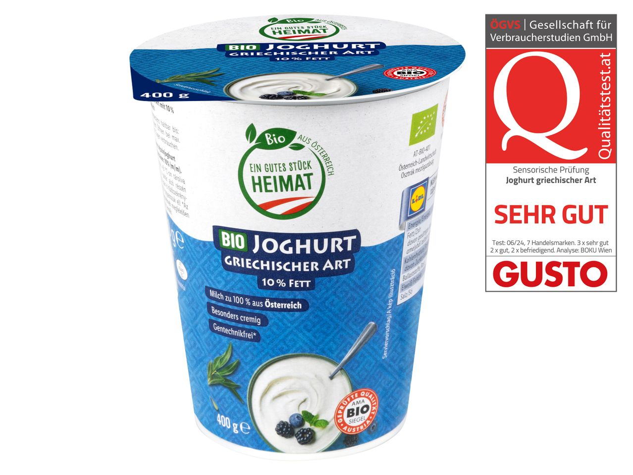 Bio-Joghurt, griechischer Art, 10% Fett, aus Österreich.