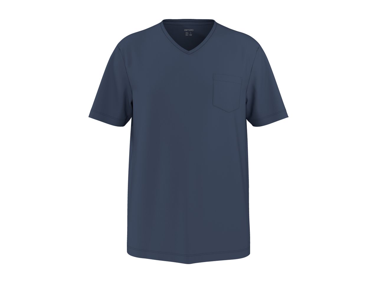 Dark blue men's V-neck t-shirt with a chest pocket