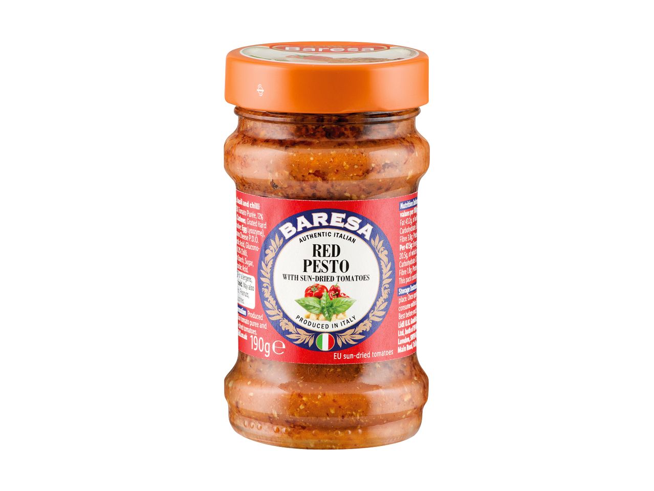 Barèsa red pesto with sun-dried tomatoes, produced in Italy.