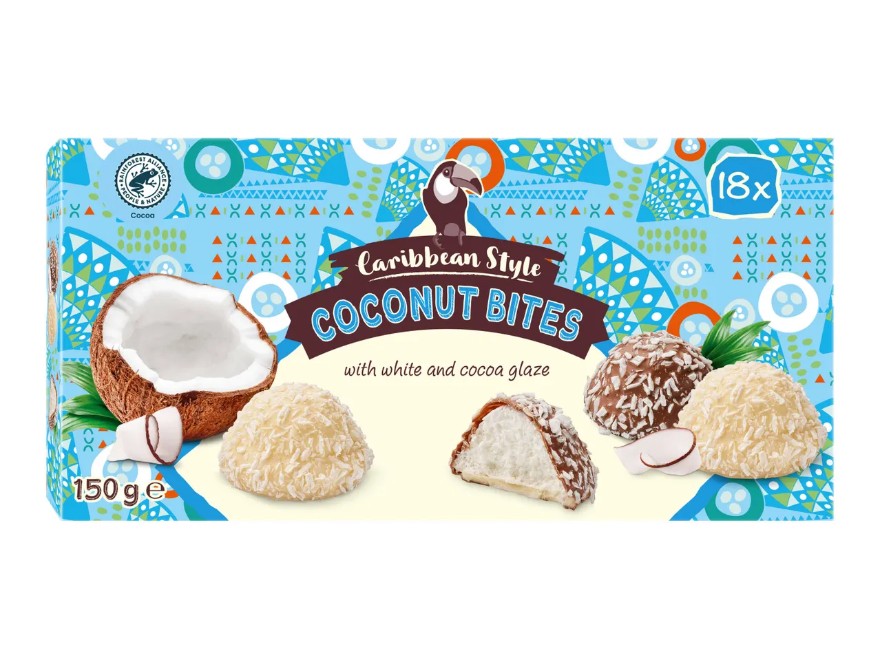Caribbean Cravings Coconut Bites:  White chocolate coconut treats with added cocoa pieces.