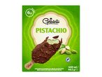 Gelatelli pistachio ice cream bars coated in milk chocolate and pistachio pieces.