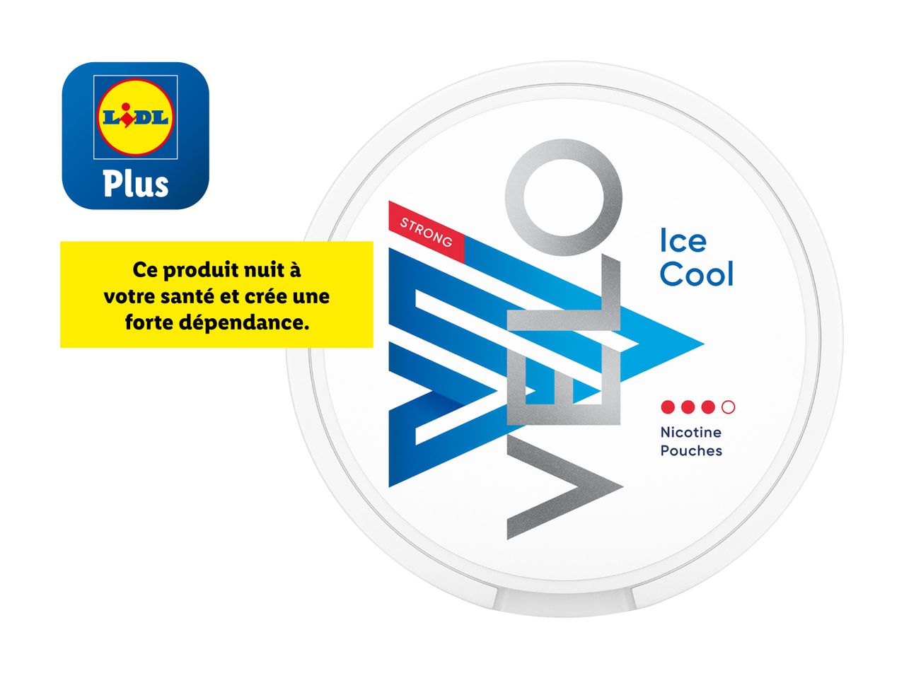 Boîte de nicotine Ice Cool de la marque Velo, vendue chez Lidl Plus.