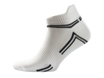 White athletic socks with black stripes.