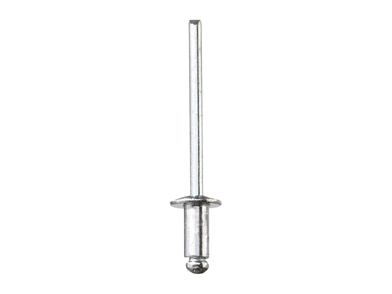 A close-up view of a single aluminum rivet.