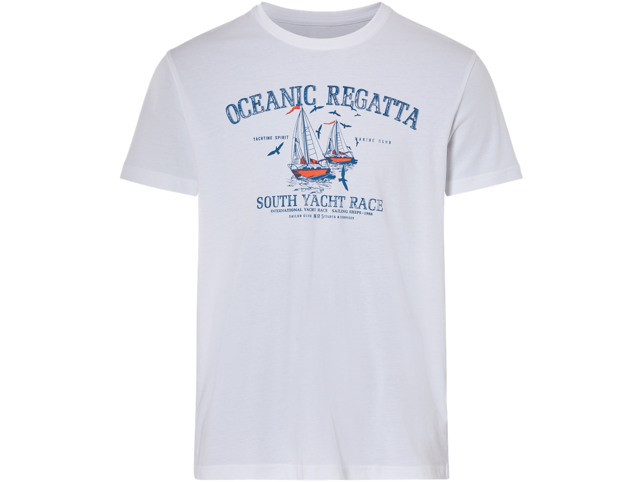 Valge t-särk purjekate motiiviga.