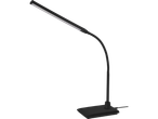 O lampă de birou LED neagră elegantă, cu braț flexibil.