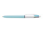 A light blue BIC 4-color ballpoint pen.