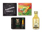 En samling af små flasker med spiritus, herunder lakridsshot, bitter og urtesnaps.