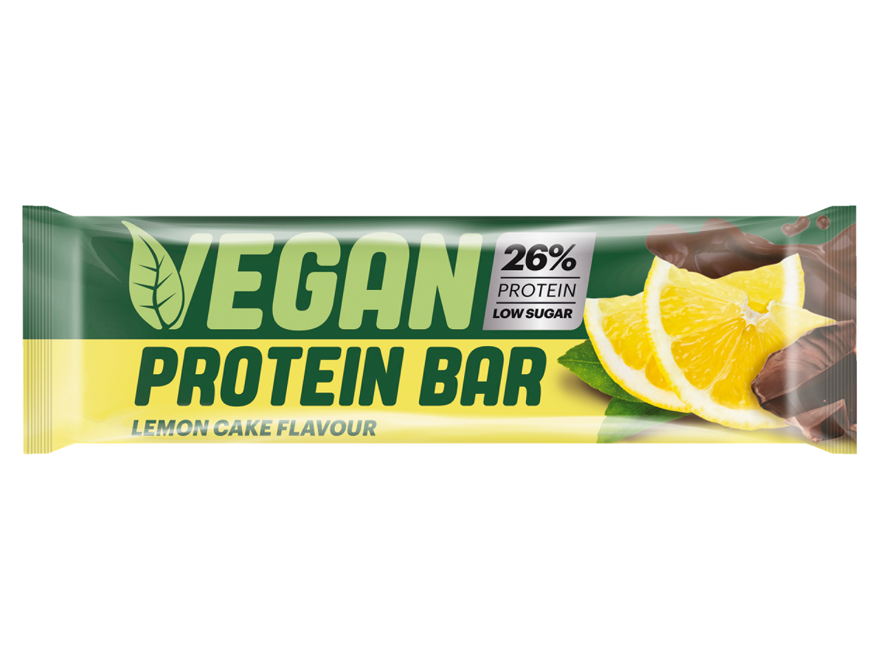 Vegan proteinreep, citroentaart smaak, 26% eiwit, laag in suiker.