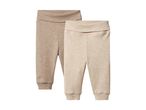 Two pairs of baby leggings in light brown and beige, with elasticated waistbands and cuffs.