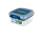 Transparante Sistema Stax lunchbox met een blauw deksel en clips.