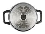 Bottom of a BergHOFF cookware pot with a patterned base for even heat distribution.