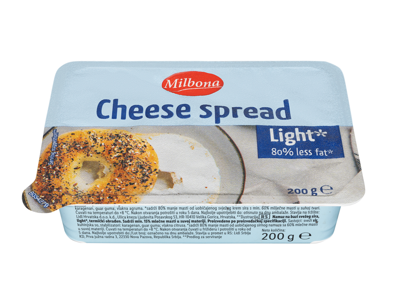 Milbona Light sajtkrém, 80%-kal kevesebb zsír.