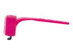 Pink silicone bicycle rear light with a curved strap.