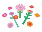 Colorful paper flowers in various shapes and sizes, including pink, red, orange, and purple.