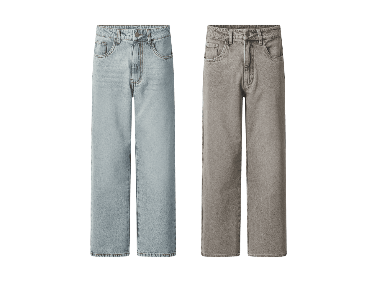 Zwei weite Kinderjeans in Hellblau und Grau.