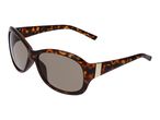 Tortoiseshell sunglasses with brown lenses and a gold accent on the temple.
