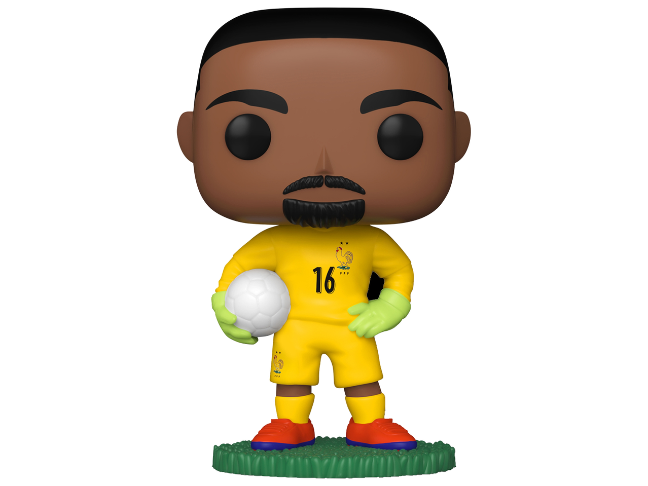 Figurine de footballeur gardien de but en maillot jaune avec le numéro 16 et un ballon.