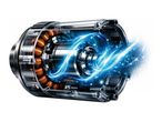 Cutaway view of a powerful electric motor with glowing blue energy swirls.
