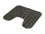 A dark gray, striped U-shaped bath mat.
