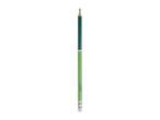 A green pencil with a dark green top and a light green bottom, with an eraser.