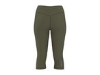 Dark green women's capri leggings with a reflective stripe on the lower leg.
