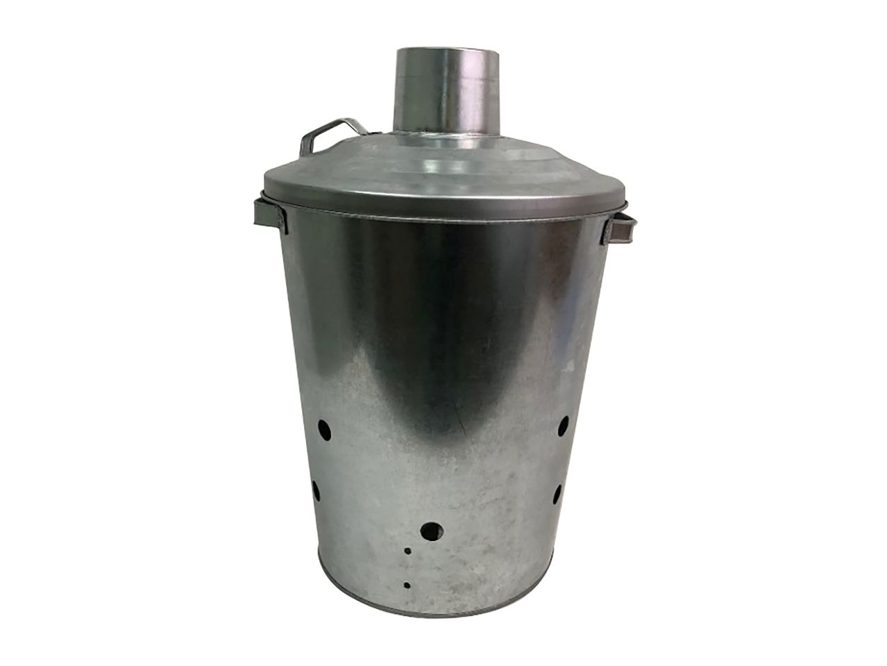 Galvanized steel garden incinerator bin with lid and ventilation holes