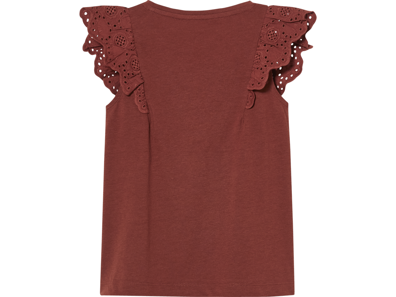Smeđa majica s detaljima čipke.