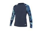 Mørkeblå langærmet rashguard med blå og lyseblå tropiske blade på ærmerne.
