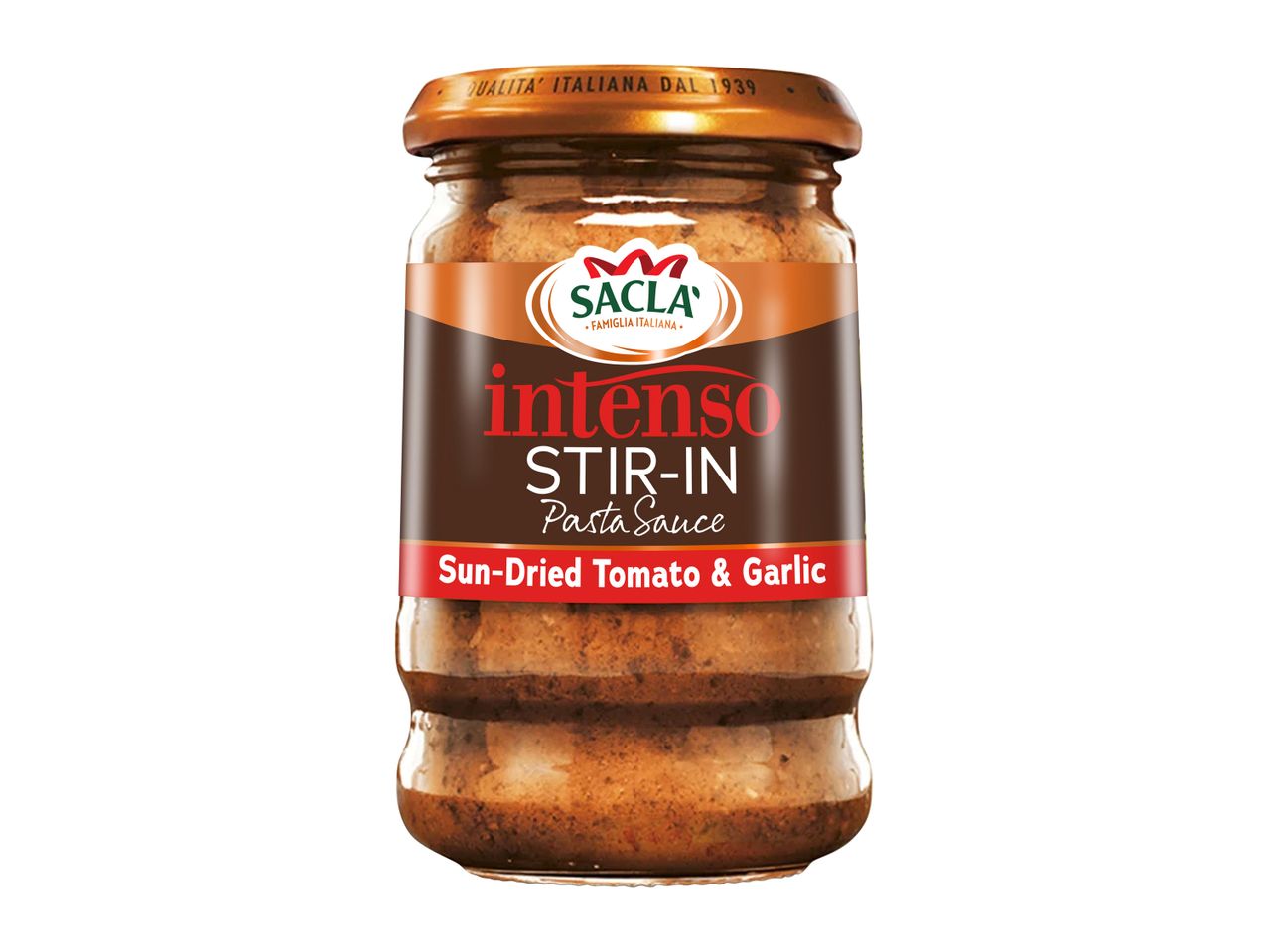 Sacla Intenso Sun-Dried Tomato & Garlic Stir-In Pasta Sauce jar.