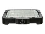 Electric table grill with a metal grate and a temperature control dial.