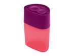 A two-tone pink and purple highlighter with a pull-tab cap.