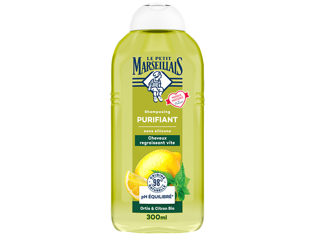 Shampooing purifiant pour cheveux gras à l'ortie et au citron, 300 ml.