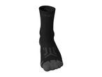 Black athletic crew sock with grey reinforced toe and graphic details.