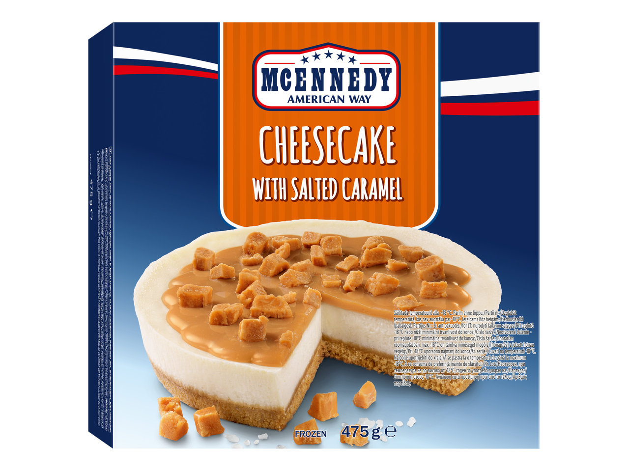 McEnnedy American Way sāļā karameļu sieru kūka: saldēts deserts.