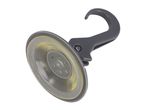 A suction cup hook with a plastic hook.