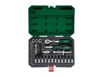 A Parkside socket wrench and screwdriver set in a green and black case.
