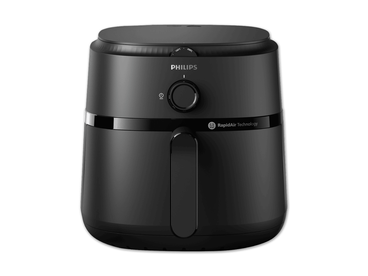 Ein schwarzer Philips Airfryer mit RapidAir Technologie.