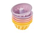 Sæt med farverige silikoneforme til cupcakes.