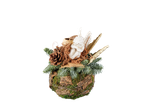 Christmas arrangement with angel, pine cones, and fir branches.