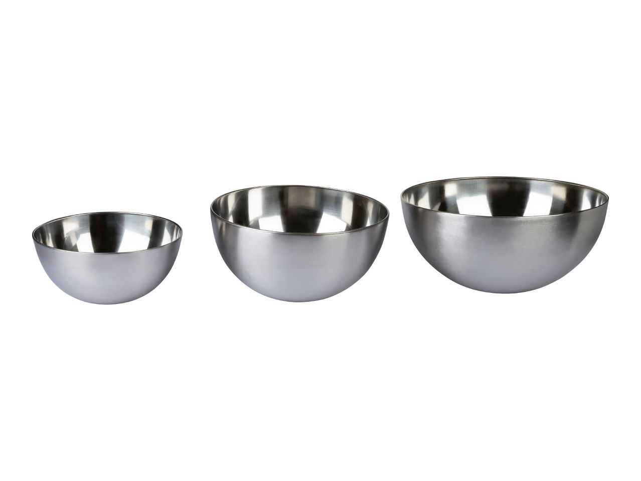 Three stainless steel mixing bowls of varying sizes.