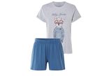 Women's grey and blue pyjama set featuring a cute dog design.
