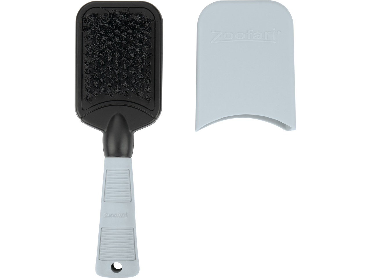 Zoofari® gyvūnų plaukų šepetys su pilka rankena ir juodu šepečio galvute.