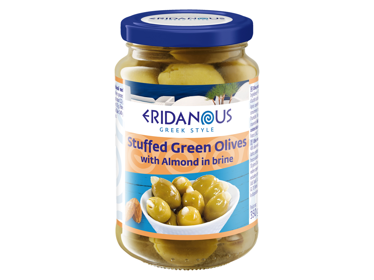 Olives vertes farcies aux amandes, Eridanus, style grec.
